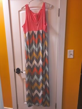 Coral Tank Chevron Maxi Dress